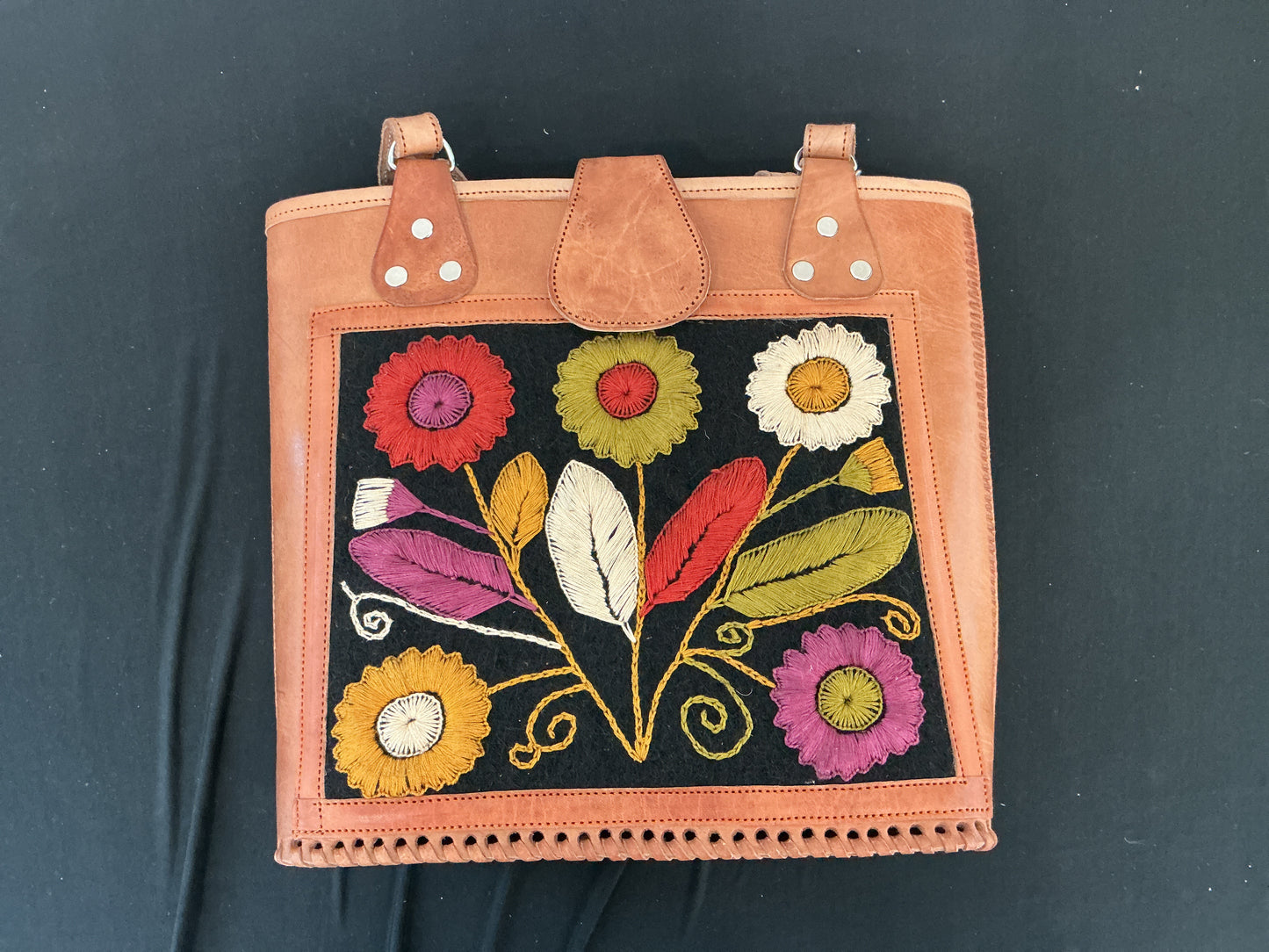 Embossed Leather Handbags w/ Embroidery (Large)