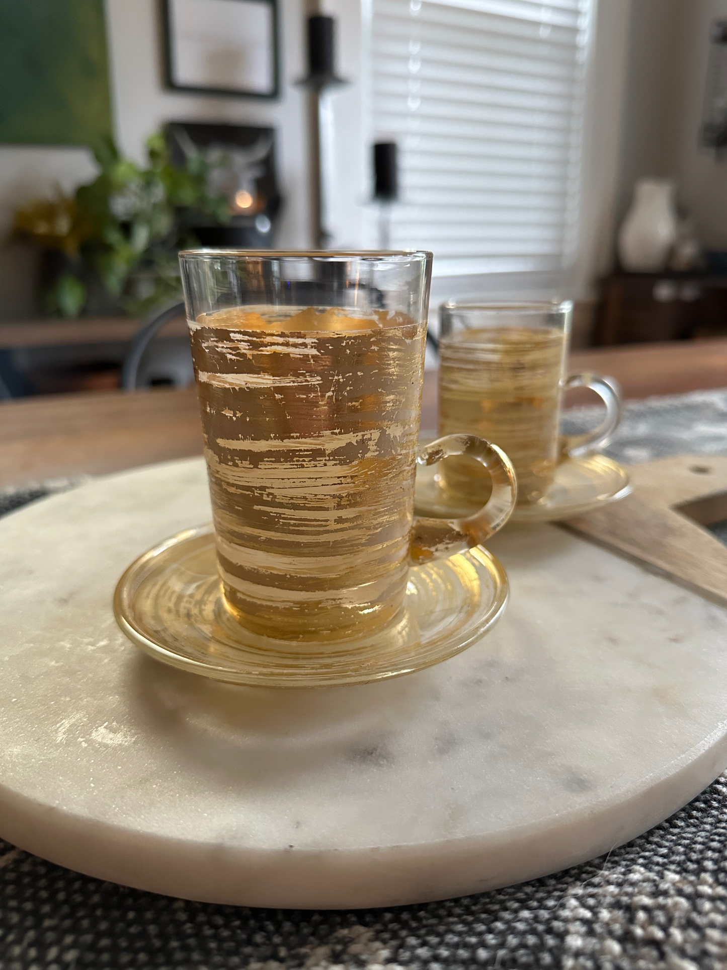 Golden Coffee Cups & Saucers, Set of 4