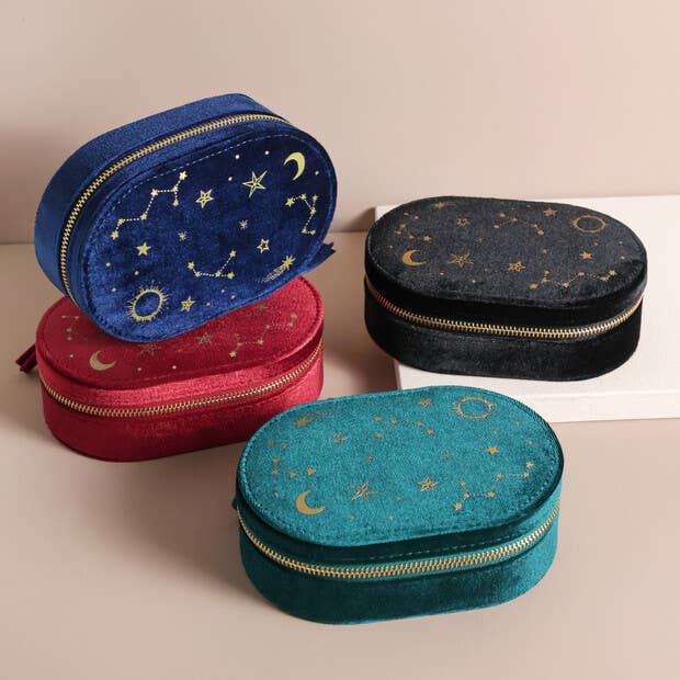 Starry Night Velvet Oval Jewelry Box