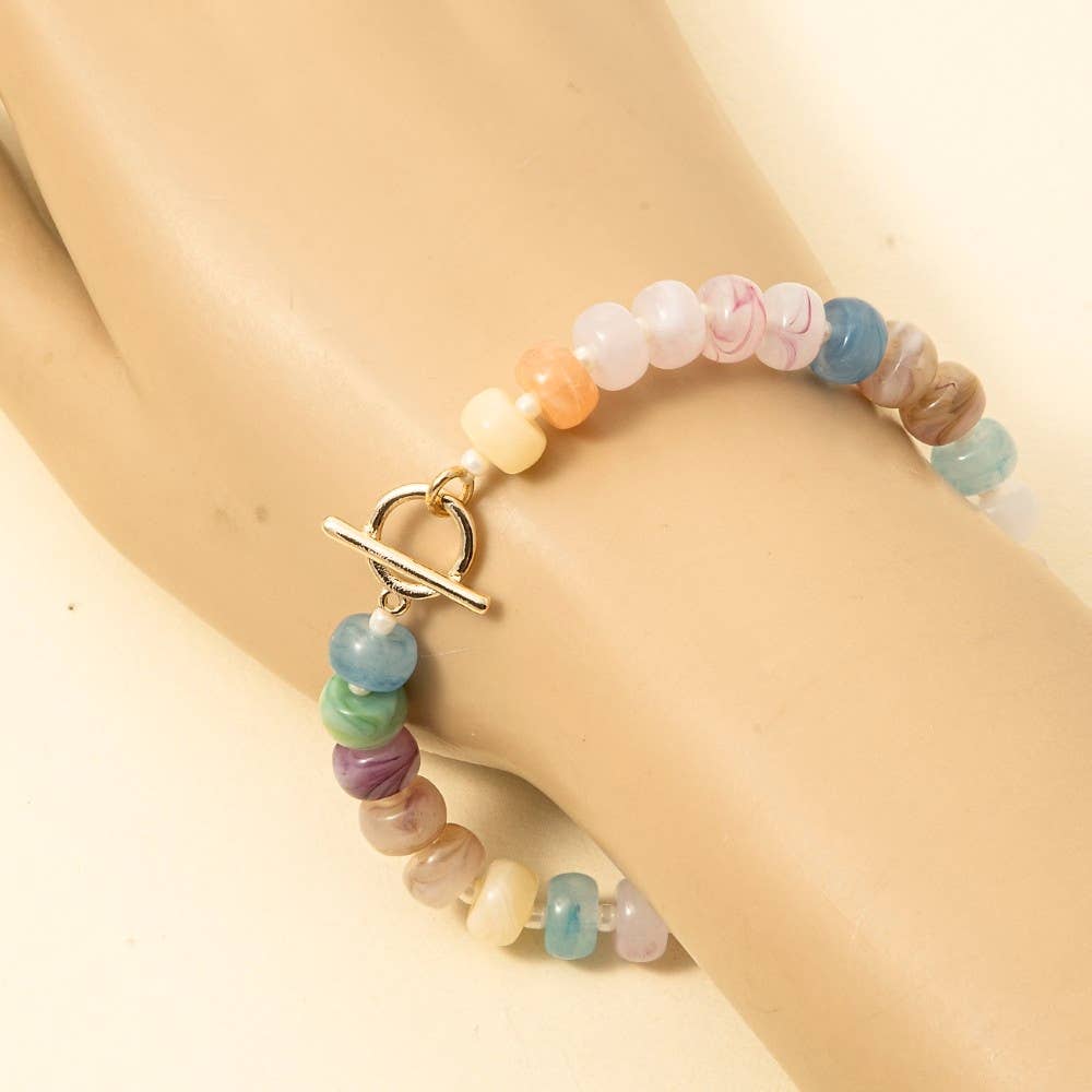 Mixed Marble Resin Beaded Toggle Bracelet