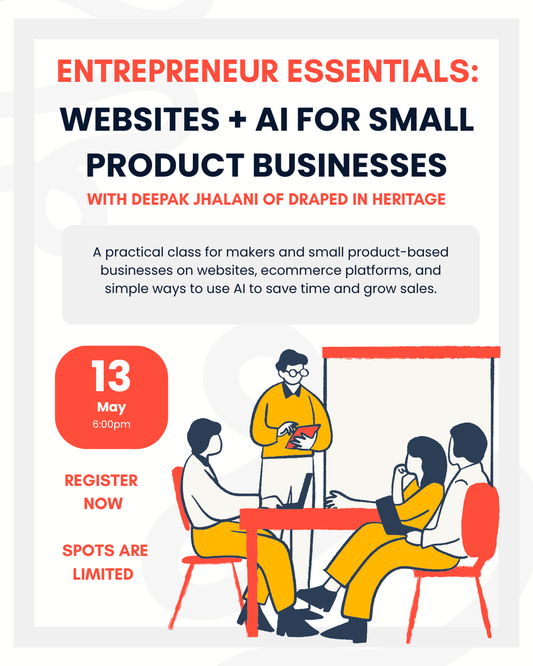 Websites + AI for Small Product Businesses w/ Deepak Jhalani of Draped in Heritage (Weds. 5/13 @ 6pm)