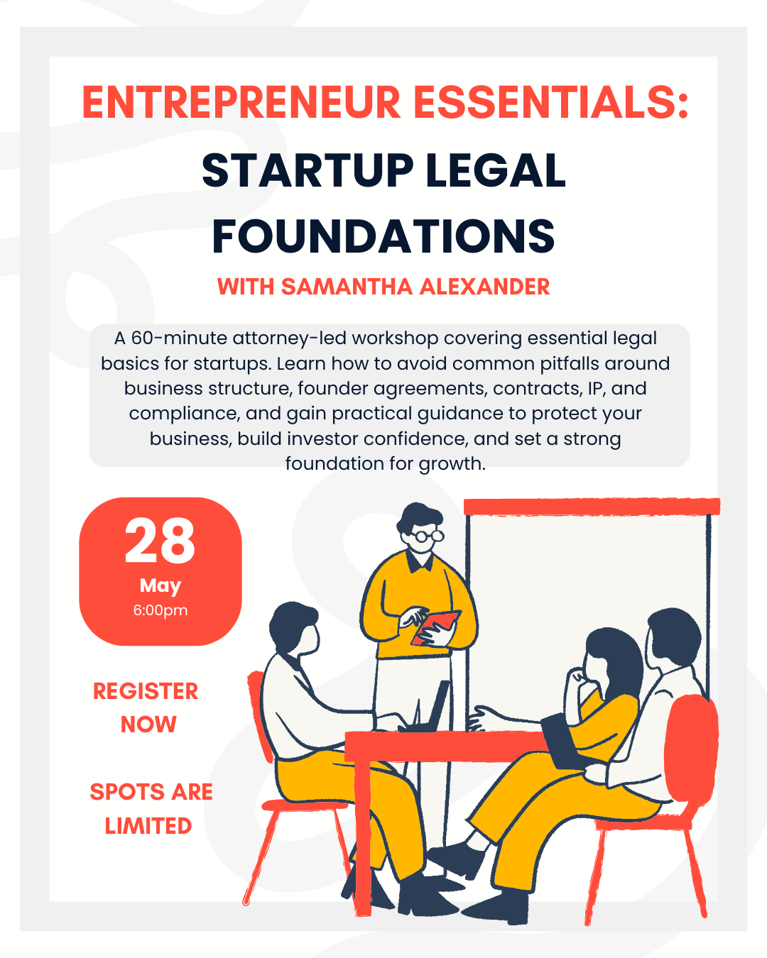 Startup Legal Foundations w/ Attorney Samantha Alexander (Thurs. 5/28 @ 6pm)