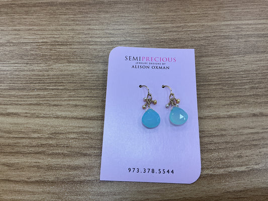 Aqua Chalcedony Earrings (w/ Pearls)