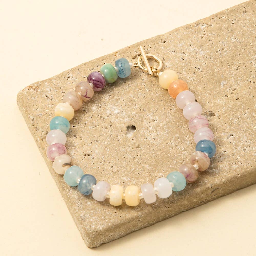 Mixed Marble Resin Beaded Toggle Bracelet