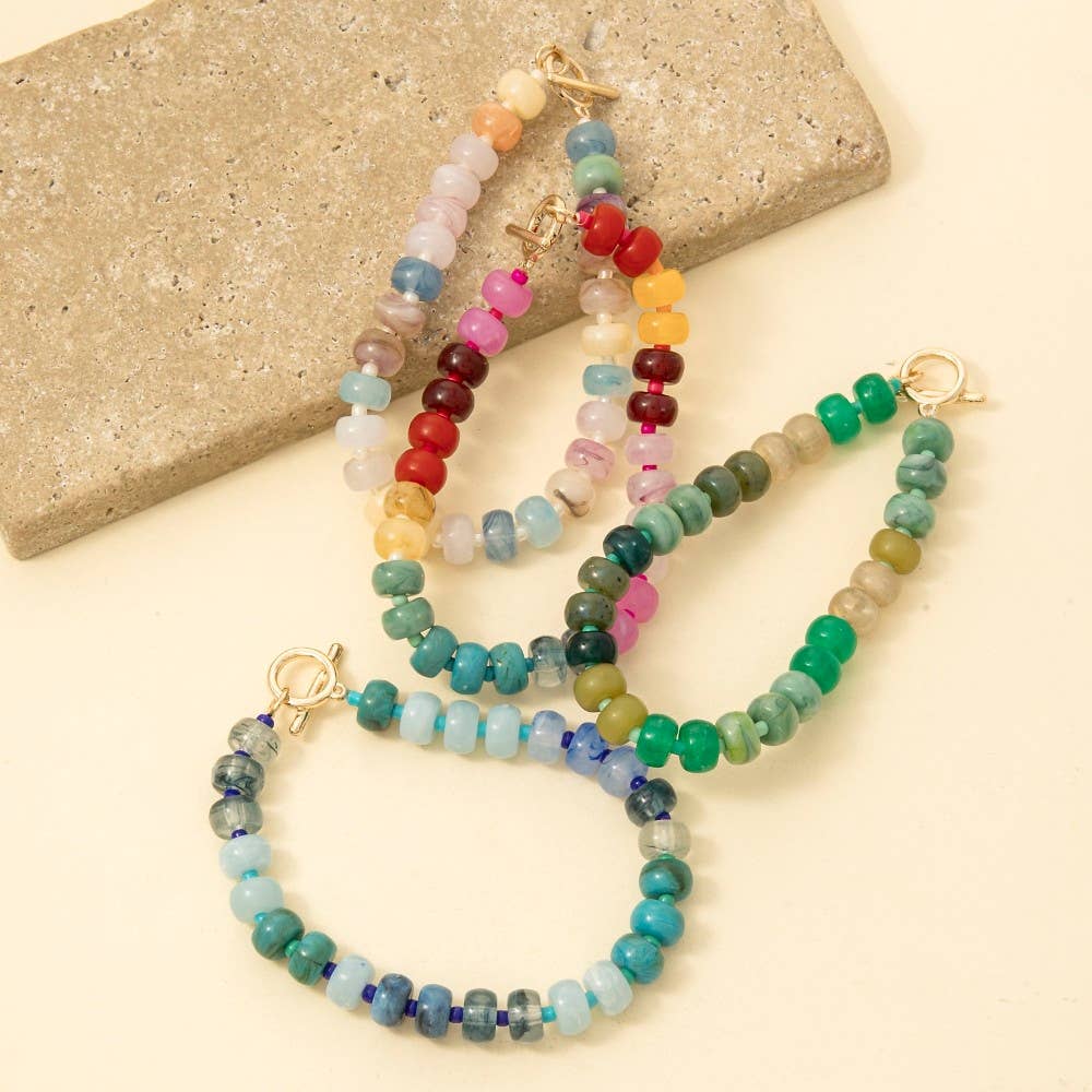 Mixed Marble Resin Beaded Toggle Bracelet