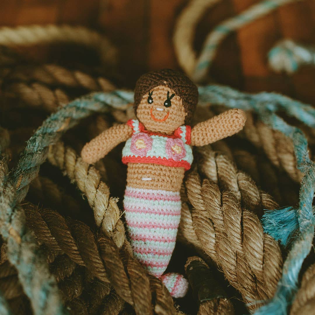 Handcrafted Tiny Turquoise Mermaid Baby Rattle