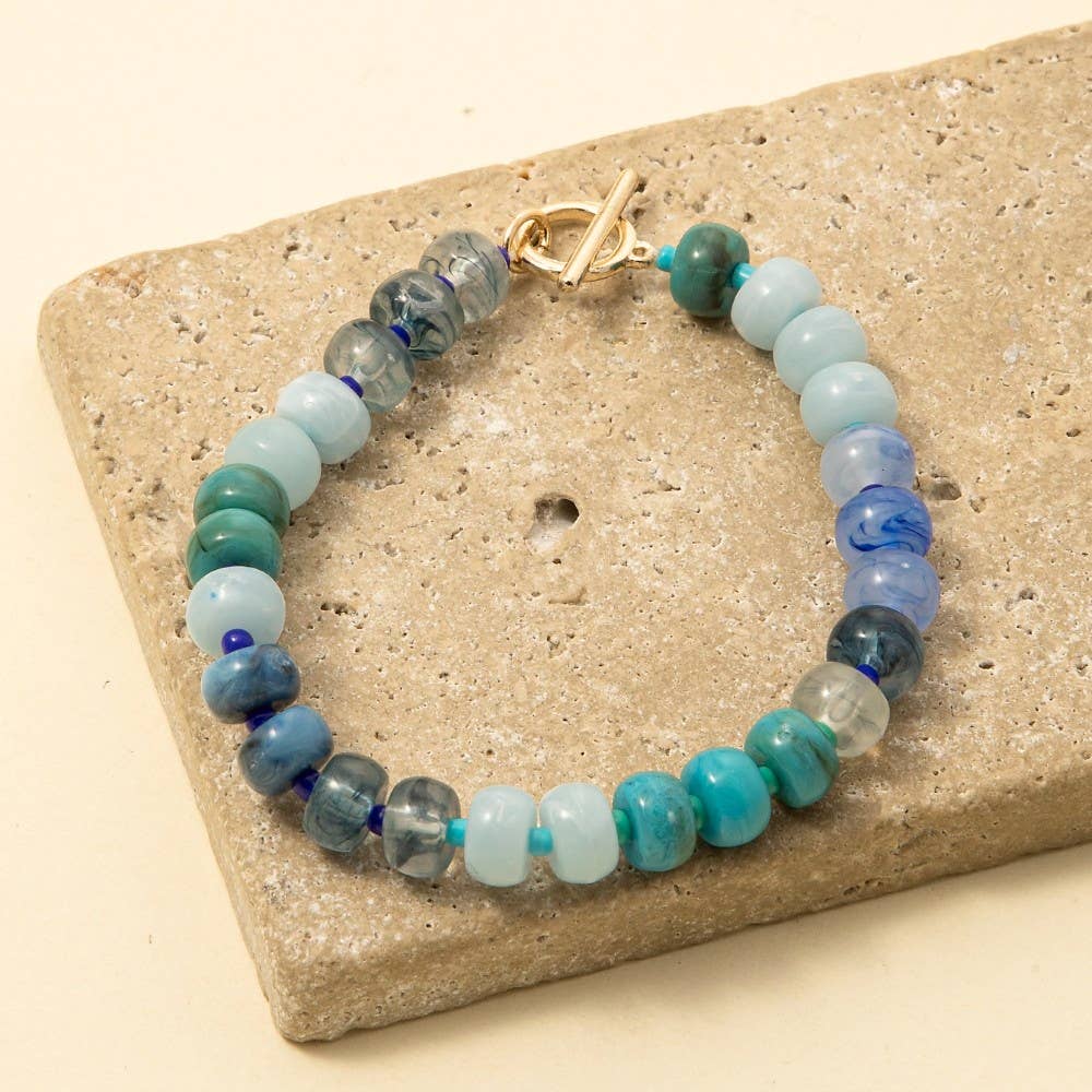 Mixed Marble Resin Beaded Toggle Bracelet