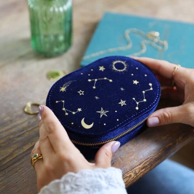 Starry Night Velvet Oval Jewelry Box
