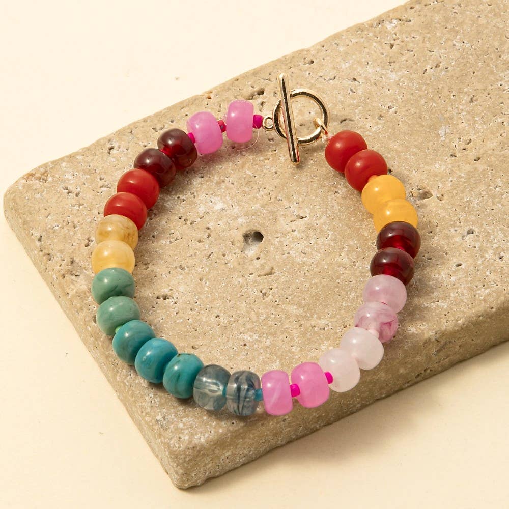 Mixed Marble Resin Beaded Toggle Bracelet